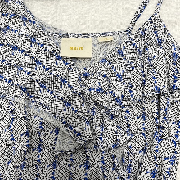 Maeve via Anthropologie Blue and white pattern, Wrapfront one shoulder top - Picture 3 of 5